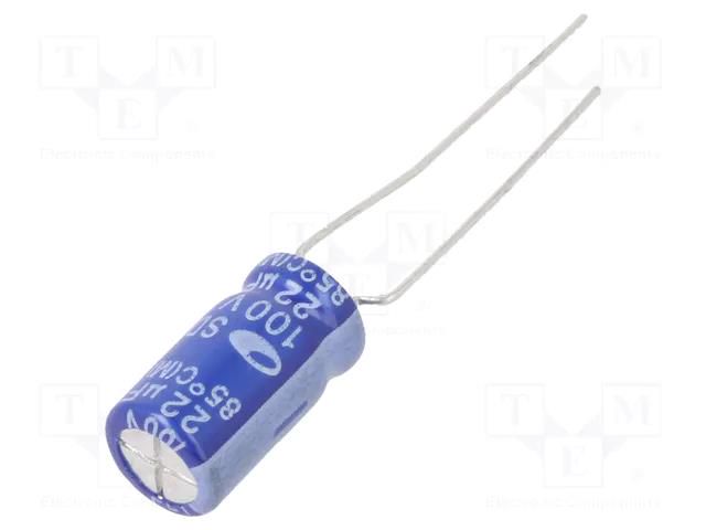 Capacitor: electrolytic; THT; 22uF; 100VDC; Ø6.3x11mm; ±20%; 2000h SAMWHA SD2A226M6L011PA