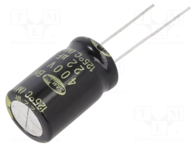 Capacitor: electrolytic; THT; 22uF; 400VDC; Ø12.5x20mm; ±20%; 5000h SAMWHA BK2G226M12020BB