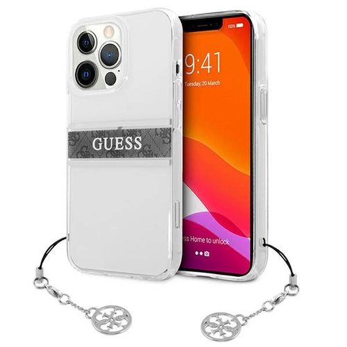Guess GUHCP13LKB4GGR iPhone 13 Pro / 13 6,1" Transparent hardcase 4G Grey Strap Charm, Guess 3666339023379