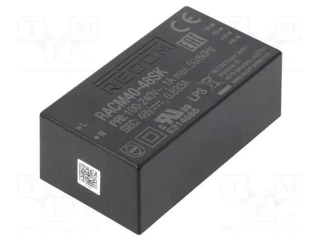 Power supply: switching; open; 40W; 120÷370VDC; 80÷264VAC; OUT: 1 RECOM RACM40-48SK-T