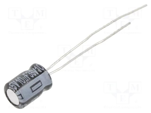 Capacitor: electrolytic; THT; 10uF; 35VDC; Ø5x7mm; Pitch: 2.5mm PANASONIC ECEA1VKA100I