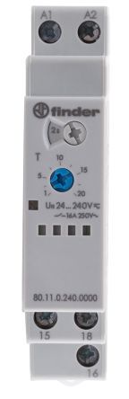 Laiko relė universali su uždelsto įjungimo funkcija 1CO 16A 24-240V AC/DC, Finder 80.11.0.240.0000 8012823324586