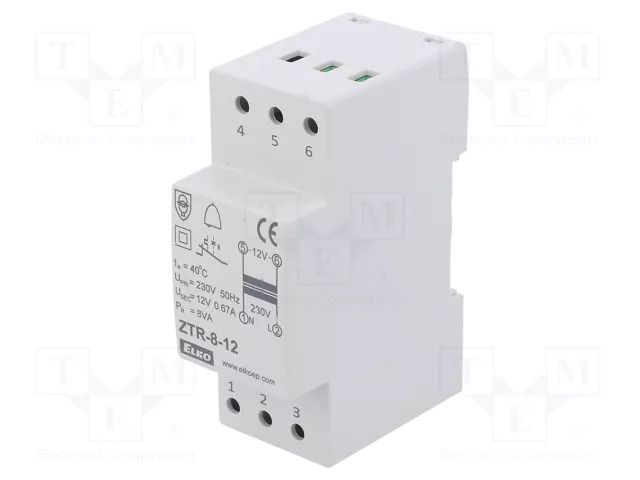 Transformer: mains; 8VA; 230VAC; 12V; Leads: screw terminals; IP20 ELKO EP ZTR-8-12V