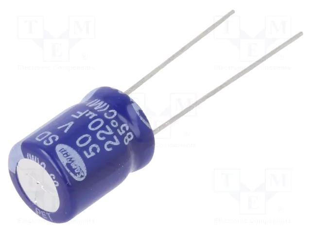 Capacitor: electrolytic; THT; 220uF; 50VDC; Ø10x12.5mm; ±20%; 2000h SAMWHA SD1H227M1012MPA