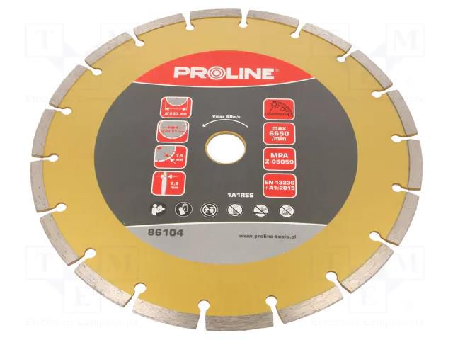 Cutting diamond wheel; Ø: 230mm; Øhole: 22.23mm; Disc thick: 2.8mm PROLINE PRE-86104