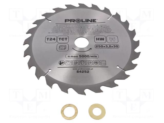 Circular saw; Ø: 250mm; Øhole: 30mm; Teeth: 24; cemented carbide PROLINE PRE-84252