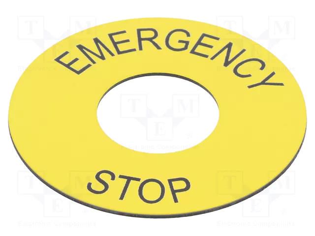 Label; yellow; Button marking: EMERGENCY STOP; Cutout: Ø22mm SCHNEIDER ELECTRIC ZB2BY9330