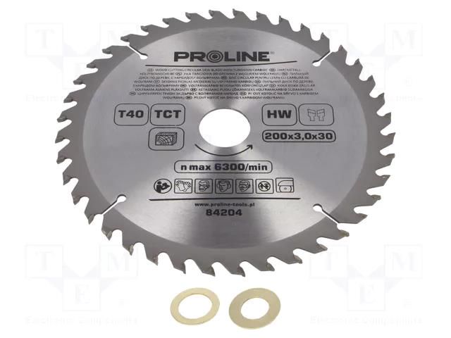 Circular saw; Ø: 200mm; Øhole: 30mm; Teeth: 40; cemented carbide PROLINE PRE-84204