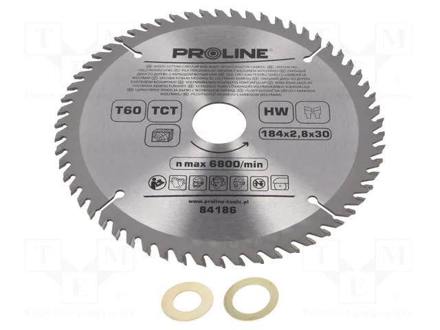 Circular saw; Ø: 184mm; Øhole: 30mm; Teeth: 60; cemented carbide PROLINE PRE-84186