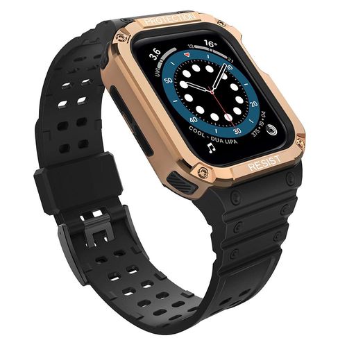 Protect Strap Band Wristband with Case for Apple Watch 9 / 8 / 7 / 6 / 5 / 4 / 3 / 2 / SE / SE2 (41 / 40 / 38mm) Case Armored Cover for Watch Black / Rose Gold, Hurtel 5907769311970 5907769311970