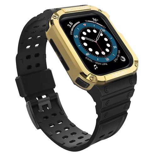 Protect Strap Band Wristband with Case for Apple Watch 9 / 8 / 7 / 6 / 5 / 4 / 3 / 2 / SE / SE2 (41 / 40 / 38mm) Case Armored Cover for Watch Black / Gold, Hurtel 5907769311956 5907769311956