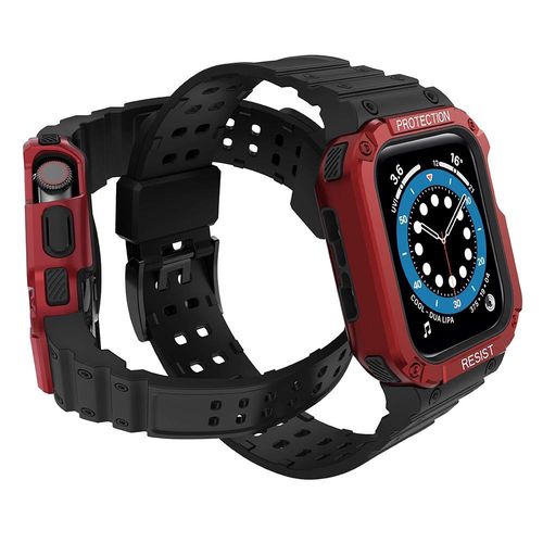 Protect Strap Band Case Wristband for Apple Watch 7 / 6 / 5 / 4 / 3 / 2 / SE (45 / 44 / 42mm) Case Armor Watch Cover Black / Red, Hurtel 5907769311864 5907769311864