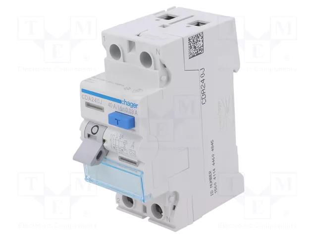 RCD breaker; Inom: 40A; Ires: 30mA; Max surge current: 250A; 240VAC HAGER CDA240J