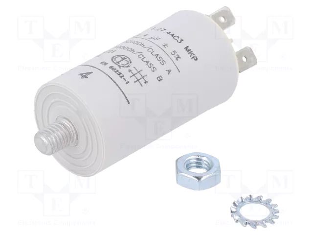 Capacitor: polypropylene; motors, run; 4uF; 470VAC; Ø30x56.5mm KEMET C274AC34400AA0J