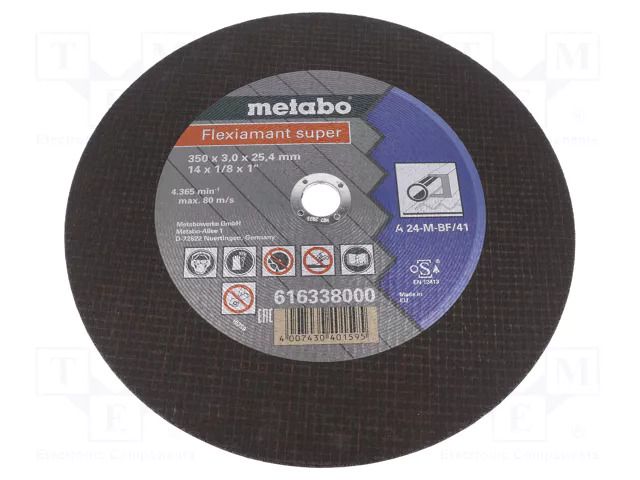 Cutting wheel; Ø: 350mm; Disc thick: 3mm; steel; 25.4mm METABO MTB.616338000