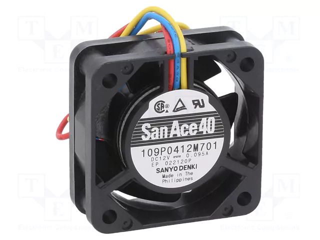 Fan: DC; axial; 12VDC; 40x40x15mm; 9m3/h; 24dBA; ball; 6500rpm SANYO DENKI 109P0412M701
