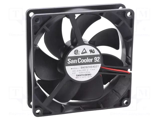 Fan: DC; axial; 24VDC; 92x92x25mm; 99.6m3/h; 39dBA; ball; 3550rpm SANYO DENKI 9A0924S4021