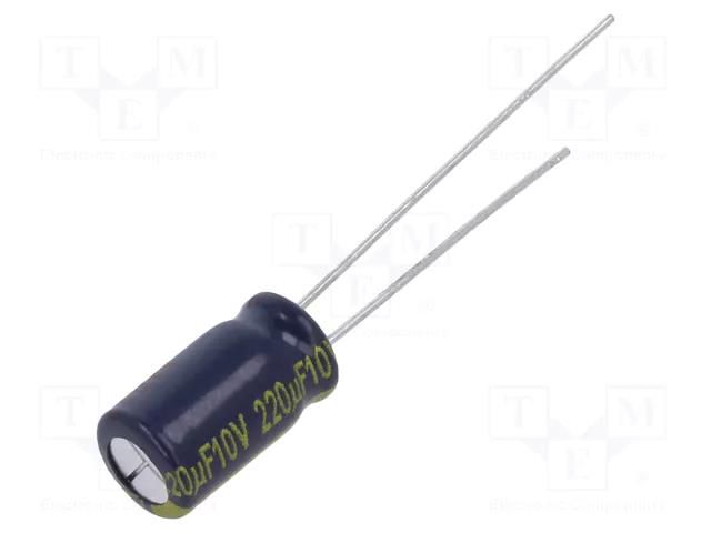 Capacitor: electrolytic; low ESR; THT; 220uF; 10VDC; Ø6.3x11.2mm PANASONIC EEUFC1A221S