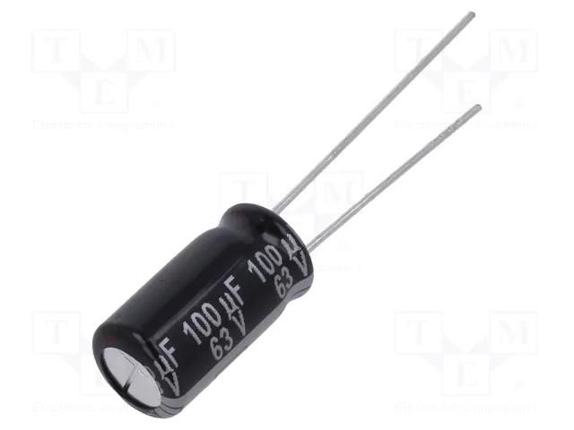 Capacitor: electrolytic; THT; 100uF; 63VDC; Ø8x15mm; Pitch: 3.5mm PANASONIC EEUEB1J101