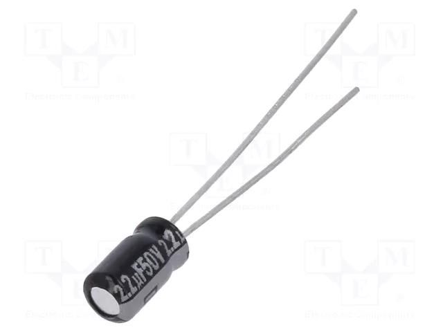 Capacitor: electrolytic; THT; 2.2uF; 50VDC; Ø4x7mm; Pitch: 1.5mm PANASONIC EEAGA1H2R2
