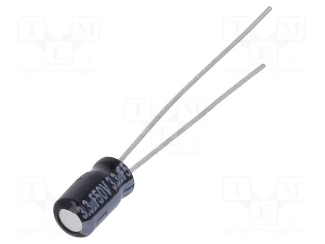 Capacitor: electrolytic; THT; 3.3uF; 50VDC; Ø4x7mm; Pitch: 1.5mm PANASONIC ECEA1HKA3R3