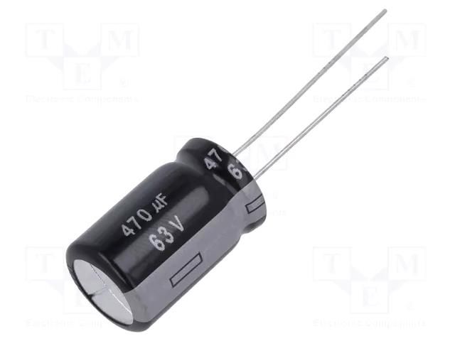 Capacitor: electrolytic; THT; 470uF; 63VDC; Ø12.5x20mm; Pitch: 5mm PANASONIC ECA1JHG471
