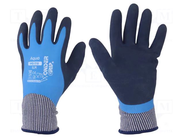 Protective gloves; Size: 8,M; blue; latex,polyamide; Aqua WONDER GRIP WG-318-M/08