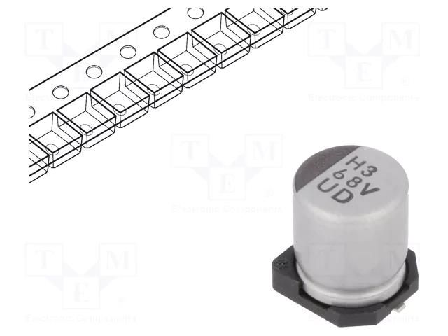 Capacitor: electrolytic; SMD; 68uF; 35VDC; Ø6.3x7.7mm; ±20%; 2000h NICHICON UUD1V680MCL1GS