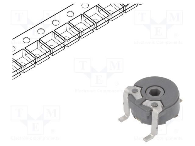 Potentiometer: mounting; single turn,horizontal; 50kΩ; 100mW; SMD PIHER PS6MV50-503A-I