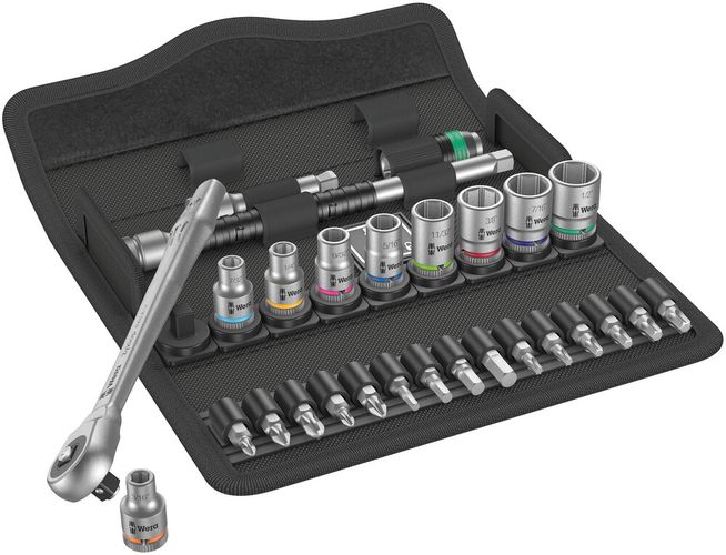 8100 SA 10 Zyklop Metal Ratchet Set with push-through square, 1/4" drive, imperial, 1 x 1/4"x141; 1 x 3/16"x23.0; 1 x 7/32"x23.0; 1 x 1/4"x23.0; 1 x 9/32"x23.0; 1 x 5/16"x23.0; 1 x 11/32"x23.0; 1 x 3/8"x23.0; 1 x 7/16"x23.0; 1 x 1/2"x23.0; 1 x 1/4"x150.0; 05004020001