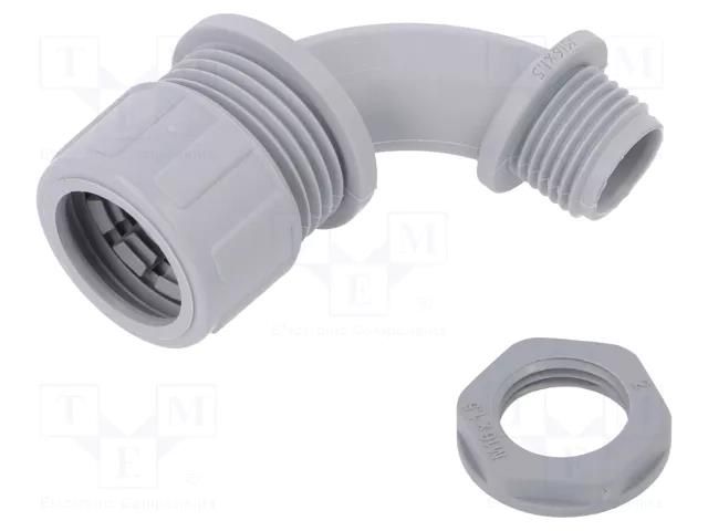 90° angled connector; Thread: metric,non-swivel,outside HELLERMANNTYTON PSR16-90-M16-PA66
