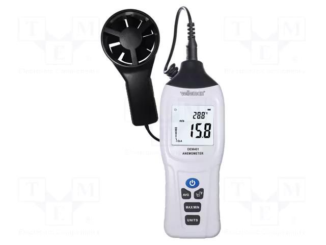 Thermoanemometer; LCD; 4-digit; 2x/s; Vel.measur.resol: 0.1m/s VELLEMAN VEL-DEM401