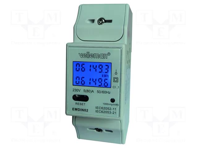 Counter; digital,mounting; for DIN rail mounting; single-phase VELLEMAN VEL-EMDIN02