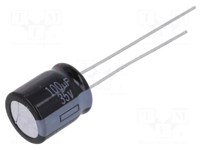 Capacitor: electrolytic; THT; 100uF; 35VDC; Ø10x12.5mm; Pitch: 5mm PANASONIC EEUTP1V101