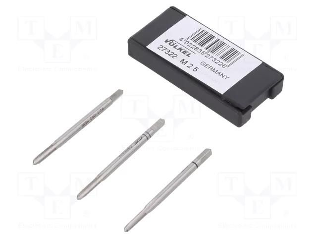 Tap; high speed steel grounded HSS-G; M2,5; 0.45; 40mm; 2,1mm VÖLKEL VOLKEL-27322