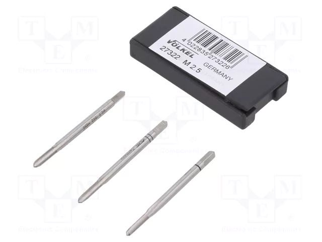 Tap; M2,5; 0.45; L: 40mm; Holder: hand; 2.1mm; 3pcs. VÖLKEL VOLKEL-27322