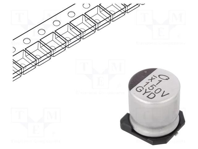 Capacitor: hybrid; 150uF; 35VDC; SMD; ESR: 20mΩ; ±20%; Ø10x10mm; 1.8A NICHICON GYD1V151MCQ1GS
