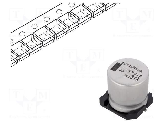 Capacitor: electrolytic; low ESR; SMD; 470uF; 63VDC; Ø16x16.5mm NICHICON UCD1J471MNQ1MS