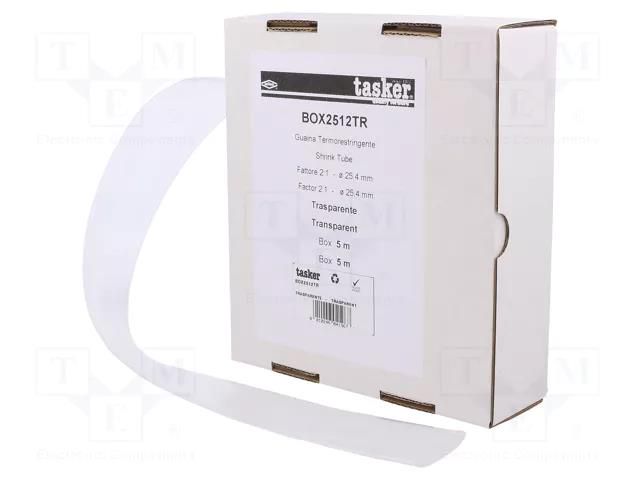 Heat shrink sleeve; glueless; 2: 1; 25.4mm; L: 5m; transparent TASKER BOX2512TR