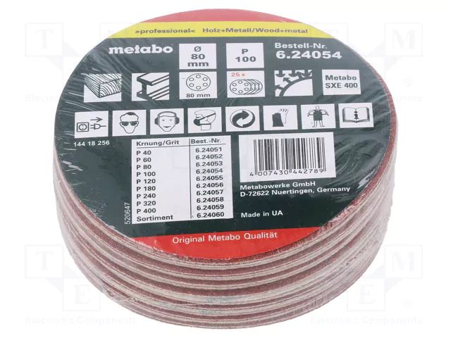 Sanding plate; Granularity: 100; Mounting: bur; wood,metal; Ø80mm METABO MTB.624054000