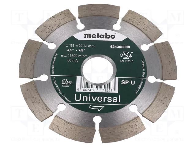 Diamond hole saw; Ø: 115mm; Øhole: 22.23mm; glaze,ceramic tile METABO MTB.624306000