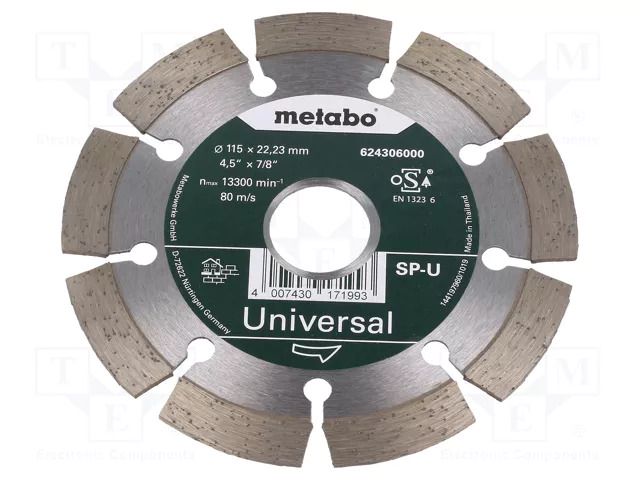 Cutting diamond wheel; Ø: 115mm; glaze,ceramic tile; 22.23mm METABO MTB.624306000