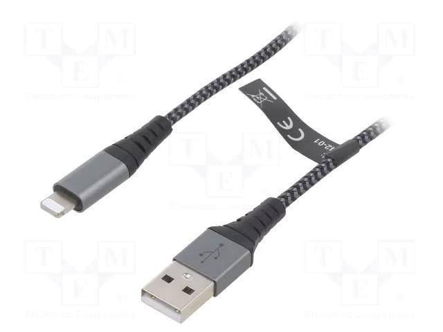 Cable; USB 2.0; Apple Lightning plug,USB A plug; 1m; 480Mbps Goobay USB-LIGHT-TXT/1.0