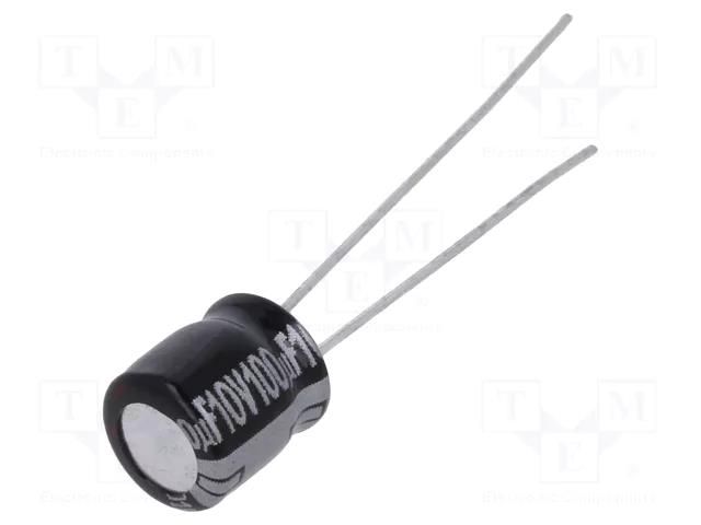 Capacitor: electrolytic; THT; 100uF; 10VDC; Ø6.3x7mm; Pitch: 2.5mm PANASONIC EEAGA1A101