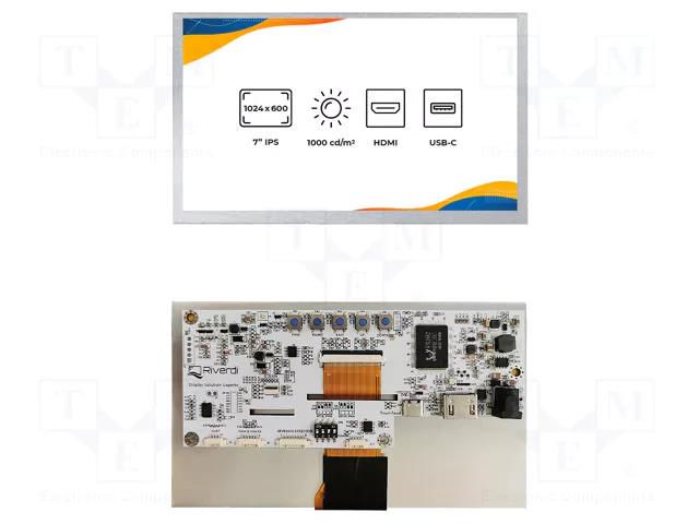 Display: TFT; 7"; 1024x600; Illumin: LED; Dim: 164.9x100x22.4mm; RGB Riverdi SM-RVT70HSHNWN00