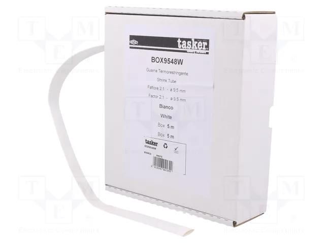 Heat shrink sleeve; glueless; 2: 1; 9.5mm; L: 5m; white; polyolefine TASKER BOX9548W