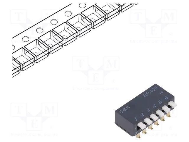 Switch: DIP-SWITCH; Poles number: 6; OFF-ON; 0.025A/24VDC; Pos: 2 C&K BPA06SBR