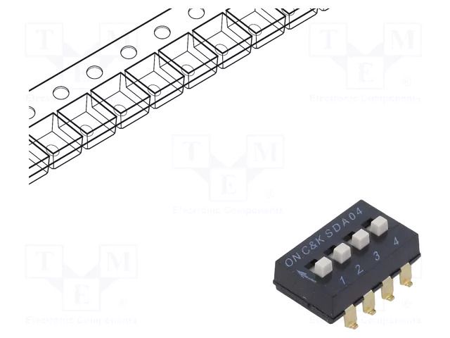 Switch: DIP-SWITCH; Poles number: 4; OFF-ON; 0.025A/24VDC; Pos: 2 C&K SDA04H1SBDR
