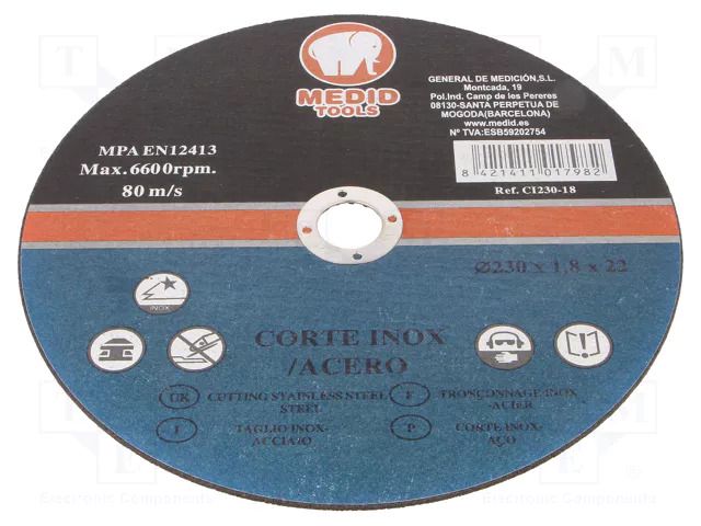 Cutting wheel; Ø: 230mm; Disc thick: 1.8mm; metal,stainless steel MEDID MED.CI23018