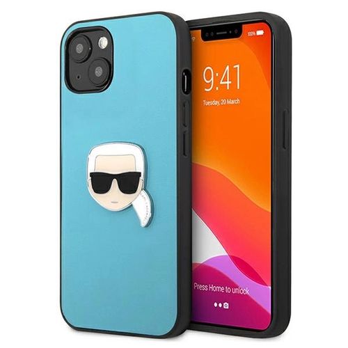 Karl Lagerfeld Leather Ikonik Karl&#39;s Head Metal Case for iPhone 13 mini - Blue, Karl Lagerfeld 3666339028619 3666339028619